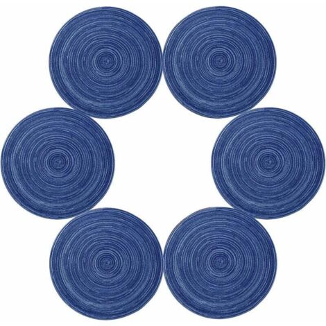 Set of 6 Woven Cotton Placemats, Washable, Heat Resistant, Non-Slip, 35 x 35 cm, Round (Round, Blue) (1/5)