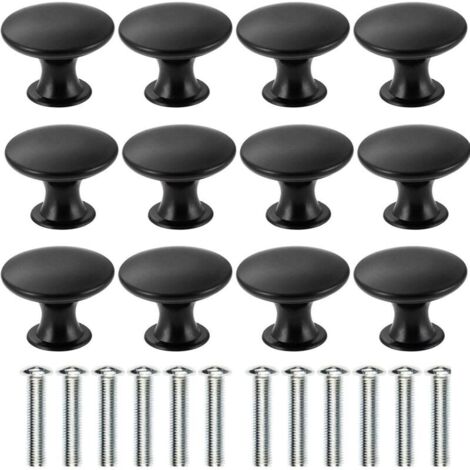 Set of 12 Antique Brass Drawer Knobs, 30mm Diameter, Kitchen Cabinet Handles, Cupboard Door Pulls (Black)