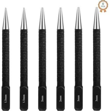 6-piece center punch set, robust automatic center punches made of carbon steel, center punches with pre-tensioned core for marking holes, 3 sizes (1/5)