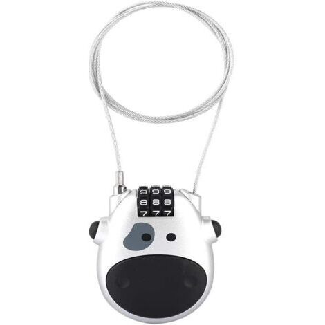 Bicycle combination lock, compact cable lock, 3-digit combination lock, retractable cable lock, scooter lock, universal silver combination lock (1/3)