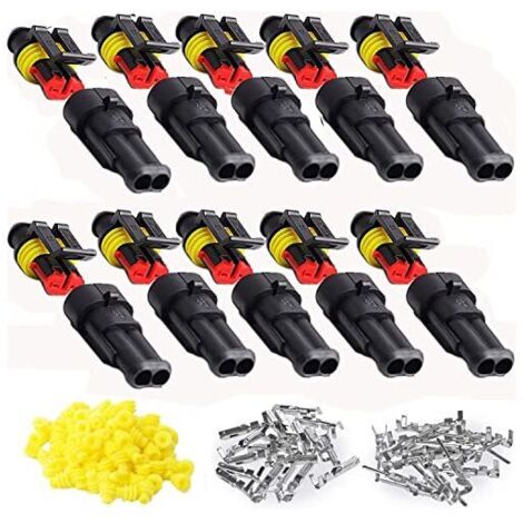10 Pack 2 Pin Waterproof Automotive Electrical Connectors, Waterproof, Dustproof, Insulated and Sealed Car Plugs (1/5)