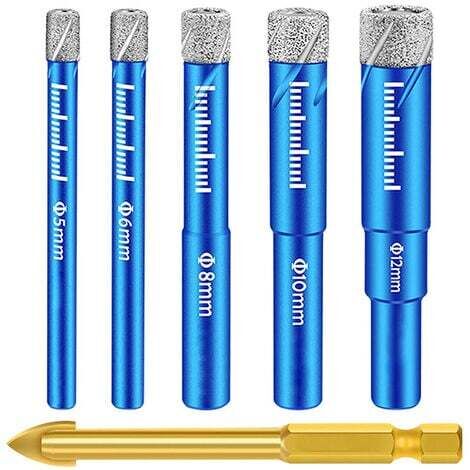 Diamond Tile Drill Bits, 5, 6, 8, 10, 12mm, Tile Drill Bits for Ceramic, Glass, Granite, Marble, Quartz (1/4)