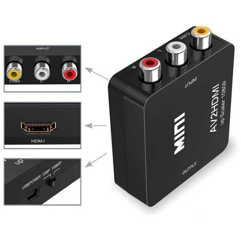 RCA to HDMI Adapter, Mini AV RCA CVBS to HDMI Audio Video Converter, Supports 720p and 1080p for PC, Xbox, PS3, PS2, TV and Set-top Box.