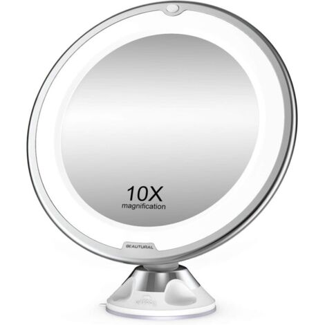 10x Magnification LED Illuminated Cosmetic Mirror, Ball Joint, 360° Adjustable, Portable Vanity Mirror for Bathroom and Travel (1/5)
