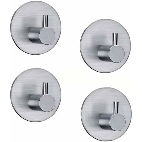 Set of 4 Stainless Steel Self-Adhesive Hooks, 3M Adhesive, Waterproof, Sturdy, Towel Holder, Coat Hooks, Self-Adhesive Wall Hooks for Kitchen, Bathroom, Office, Wardrobe, No Additional Glue Required (1/5)