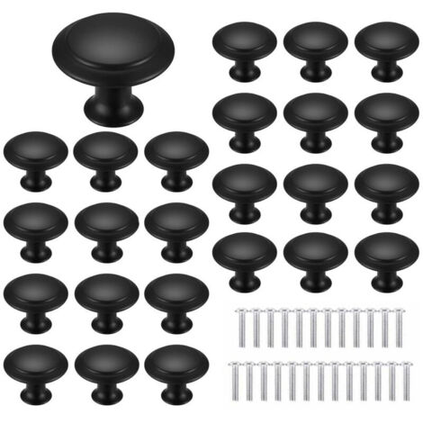 25pcs 30mm Black Furniture Handles Drawer Pulls Round Door Handles Stainless Steel Round Handles Suitable for Cabinets Kitchens Children's Rooms (1/5)