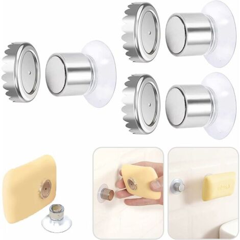 Set of 3 Magnetic Soap Holders with Suction Cup, Magnetic Shower Soap Holder, Stainless Steel Wall Mount, No Drilling Required, for Bathroom, Kitchen and Toilet (3 Pack - Cylindrical), 3.1 x 1.96 cm (1/5)