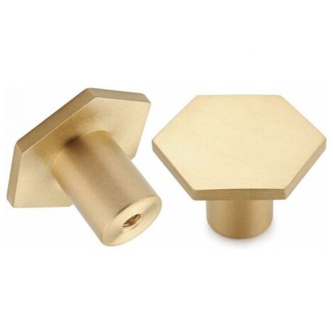10pcs Brushed Brass Furniture Knobs, Gold Plated Drawer Knobs for Cabinets, Wardrobes, Bedrooms, Bathrooms and Kitchens (Hexagon) (1/5)