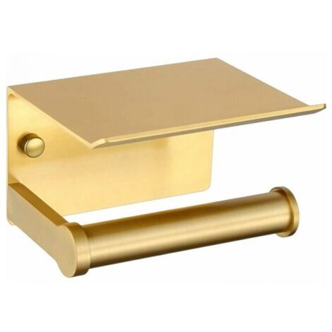 Toilet Paper Holder, Wall Mounted Toilet Paper Holder with Storage Compartment, Self-Adhesive (Gold) (1/5)