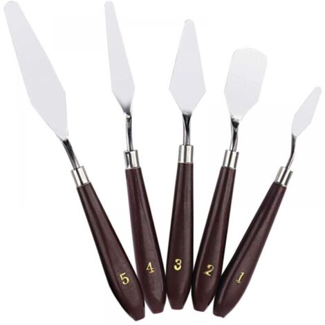 Set of 5 stainless steel spatulas for oil painting. Artist-quality scrapers for mixing oil paints. (1/5)