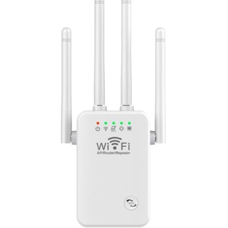 WiFi Repeater with 4 Antennas, 2.4GHz WiFi, 300m Range Extender, Long Range Signal Amplifier, White (1/5)