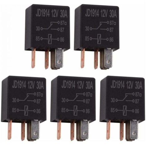 Pin Relay 12V 30A, Multipurpose SPDT Relay, Standard 5 Pin 12VDC Rugged Relay, 5 Piece Automotive Relay