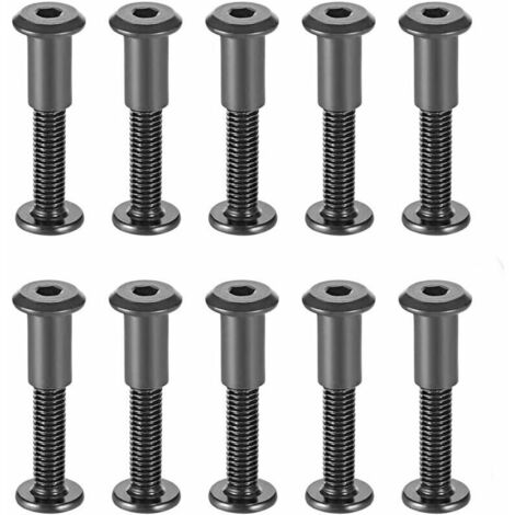 M6 x 35mm Fastener Screws with Matching Nuts, Black Carbon Steel Round Head Hex Nuts, Suitable for Leather Bags or Belts, Pack of 10. (1/5)