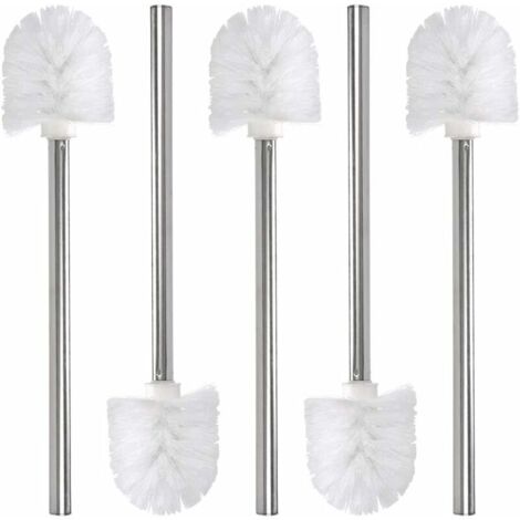 Piece Replacement Toilet Brush Set, Bathroom Cleaning Brush Head, Stainless Steel Handle and Plastic Head, White, 37.5cm (1/5)
