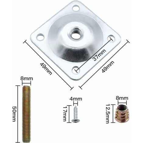 Set of 4 Square Metal Mounting Plates for Furniture Legs, Including ...