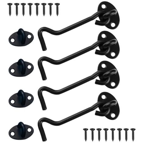 (Black) Set of 4 Sliding Door Locks, 10cm Long Cabin Hook, Stainless Steel Door Latch, Barn Door Lock Hook, Bathroom Locks, Window and Sliding Doors (1/5)