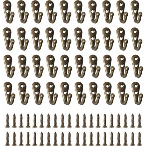 40pcs Metal Coat Hooks, Door Hangers, Retro Wall Hooks with 80 Screws for Kitchen, Living Room, Bedroom, Behind the Door (Bronze) (1/5)