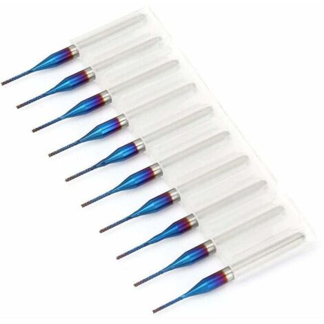 10pcs Blue Coated Tungsten Carbide Cone Milling Cutters for SCM Printed Circuit Board Engraving Machine (0.8mm)