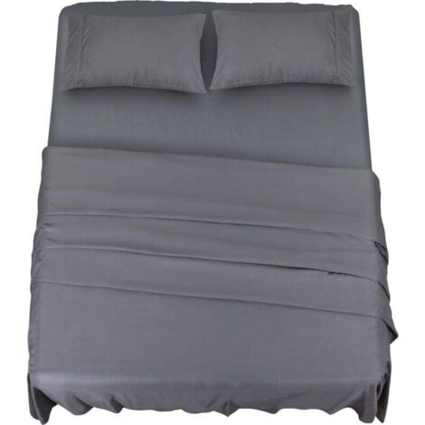 Polyester Microfibre Sheet Set (4 pieces, Grey) - 1 Fitted Sheet 150x200cm, 1 Flat Sheet 228x259cm and 2 Pillowcases 50x75cm