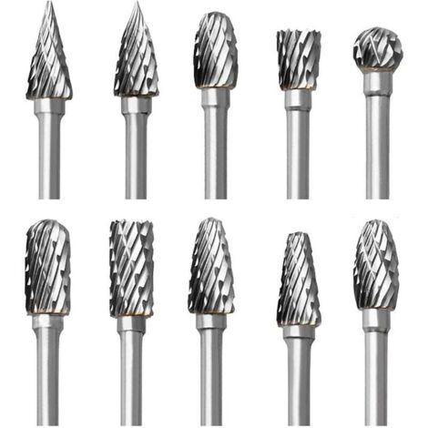 10-Piece Carbide Rotary Router Bit Set, Double-Cut Cutters for Dremel Accessories with Shank for Wood Carving, Drilling, Engraving, and Metal Polishing