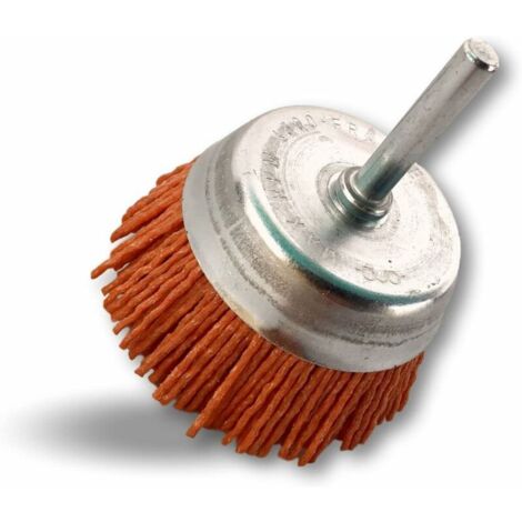 Rotary metal brush, 75 mm cutting diameter, on a 6 mm diameter shank, 80 grit abrasive nylon wire. For drills or screwdrivers with a chuck. (1/5)