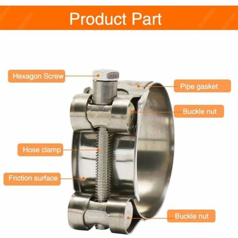 Exhaust pipe clamp, Universal Duty stainless steel motorcycle exhaust