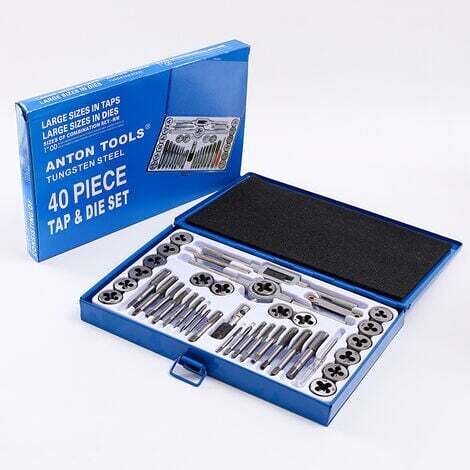Set of 40 Heavy Duty Steel Alloy Metric Taps and Dies with Metal Storage Case for Cutting Internal and External Threads
