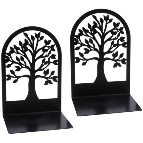 Two-piece bookends, decorative bookends, sturdy metal bookends for home, school, or office. Black bookends for shelves. (1/5)