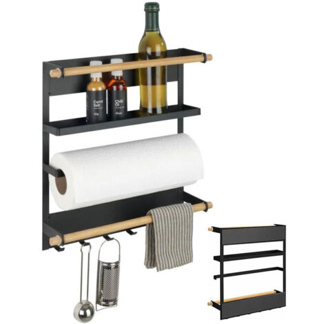 Spice Rack, Magnetic Refrigerator Shelf, Magnetic Paper Towel Holder and Kitchen Utensil Hooks, Magnetic Paper Towel Holder and Kitchen Utensil Hooks, Metal (1/5)