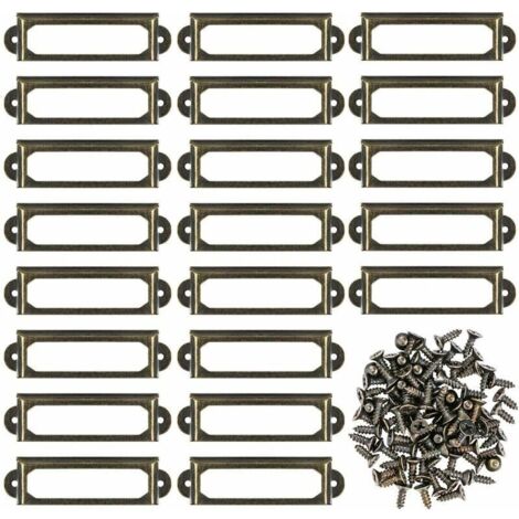 Set of 50 Metal Label Holders for Furniture, Drawer, Cabinet, Card, Nameplate, Frame with Screws for Office, Library, Bookcase, Shelf, Bronze (60 x 17 mm)