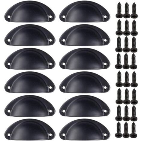 12 Pack Vintage Shell Knobs, Curved Iron Cabinet Door Knobs (Black) (1/4)