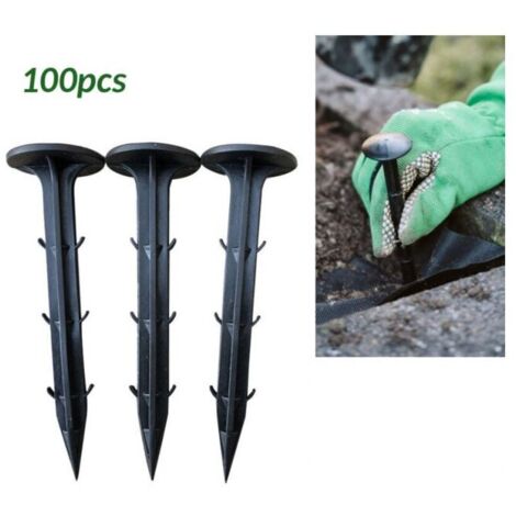 100 Garden Pegs for Securing Weed Control Fabric, Black Plastic Ground Anchors for Mulch Fabric (1/5)