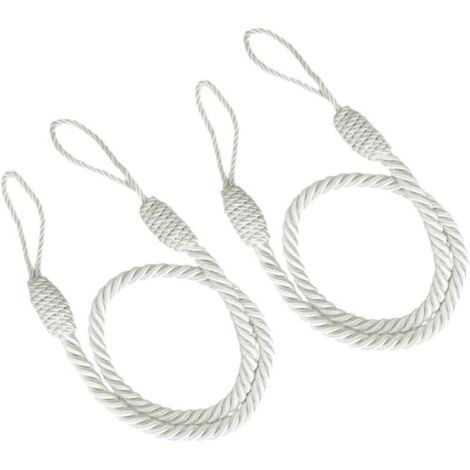 Elegant set of two white rope curtain holders, each 76cm long, for home decoration. (1/5)