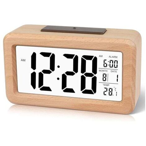 Easy to Set Wooden Digital Alarm Clock with Temperature Display, Digital Alarm, Date Display, Backlight and Snooze Function, for Bedroom, Bedside, Home and Office, Non-Ticking. (1/5)