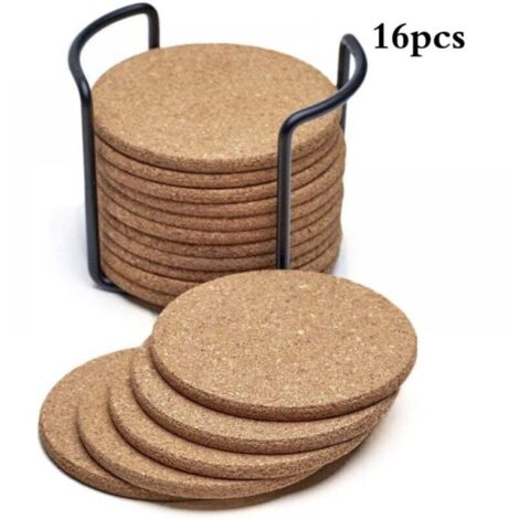 Round natural cork coasters, 16 pieces. Absorbent, eco-friendly, heat-resistant, and reusable. (1/5)