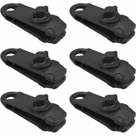 Tent Clips, 6pcs Black Plastic Tent Clips, Adjustable Tarp Clips, Accessories for Camping Tents, Car Covers, Furniture, Boat Covers, Caravans, Awnings (1/5)