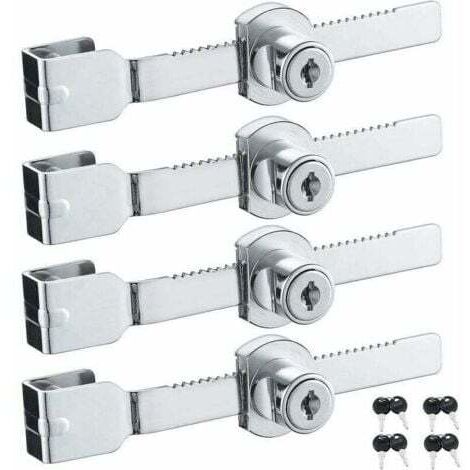 Set of 4 Chrome Finish Sliding Glass Door Locks, Identical Keys, Small and Thin (1/4)