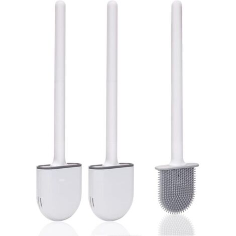 Toilet Brush (2 Pack) Silicone Toilet Brush with Holder, Soft Bristles and Non-Slip Handle – for Quick Cleaning and Drying (White 2) (1/5)