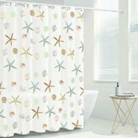 180 x 180 cm Waterproof and Mildew-Proof PEVA Shower Curtain with 12 Shower Curtain Rings, Star Pattern (1/4)