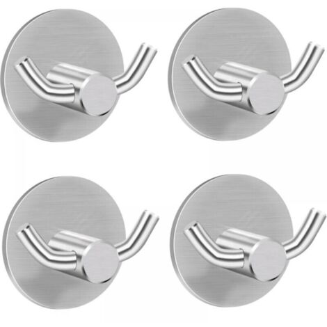 Towel Hooks (45mm x 45mm), 4 Pack Self Adhesive Hooks, Wall Hooks, 304 Stainless Steel Wall Hooks, Double Towel Hooks for Bathroom and Kitchen (1/5)