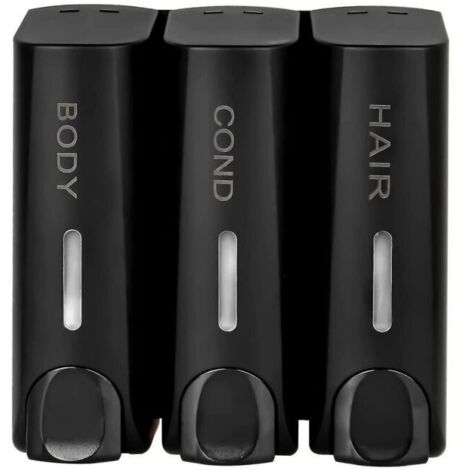 3-in-1 Matte Black Soap Dispenser for Body Wash, Shampoo and Conditioner, Wall Mounted (1/5)