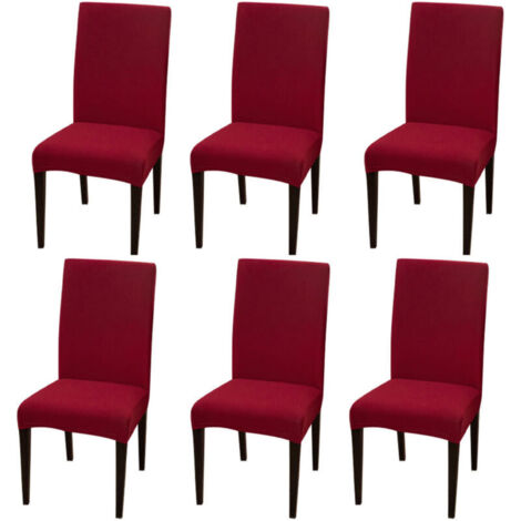 Set of 6 stretch chair covers, burgundy, solid color (1/5)