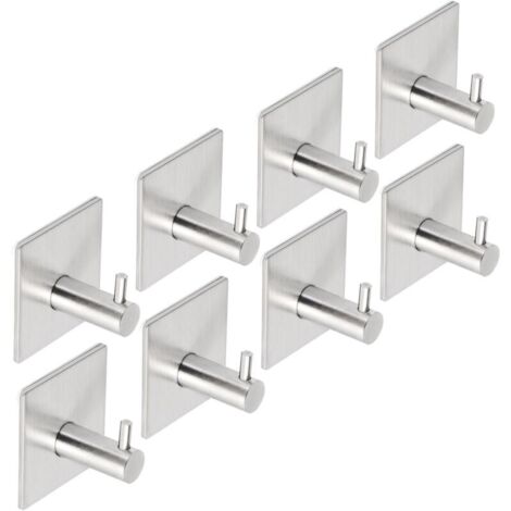 Stainless Steel Adhesive Hooks, Towel Hooks, Rustproof, No Drilling Required (Silver, 8-Pack) (1/5)