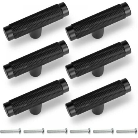 Pack of 6 50mm Black Knurled Cabinet Handles, Drawer Pulls for Furniture (1/5)