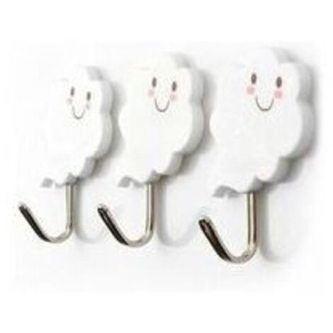 Set of 3 Creative Stainless Steel Wall Hooks with Extra Adhesive and Waterproof Design - Cute White Cloud Plastic (1/5)