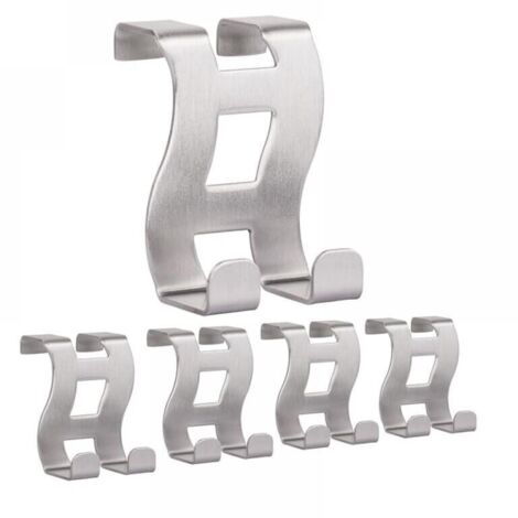 Set of 5 Stainless Steel Door Hooks, Silver, 5 x 6 x 4.5 cm, Model MH001-5, No Drilling Door Hooks, Ideal for Bedrooms, Bathrooms and Kitchens (1/5)