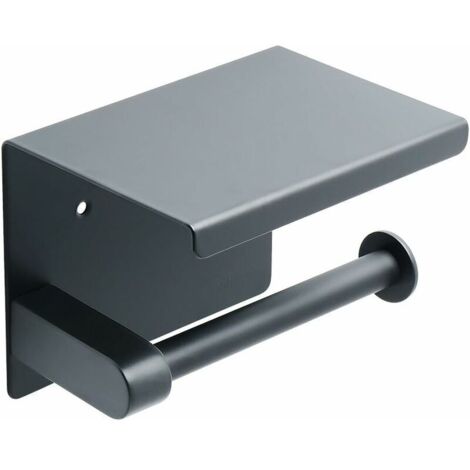 Wall-mounted toilet paper holder with cell phone shelf for bathroom, made of matte black stainless steel (1/5)