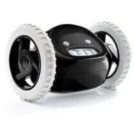 Alarm clock with wheels, black