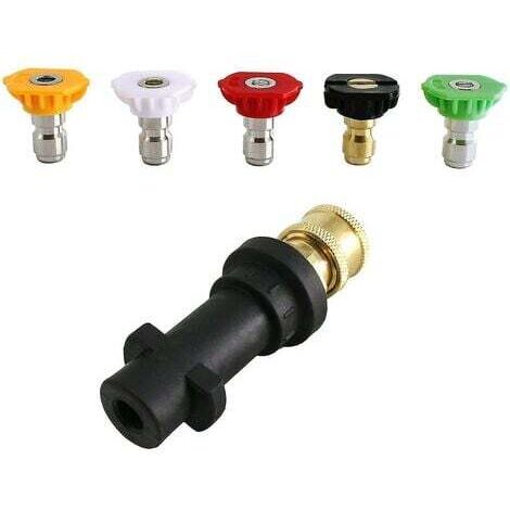 High Pressure Washer Adapter, 6.35mm Quick Connect for Kärcher K2-K7, with 5pcs High Pressure Washer Nozzle Attachments, Various Adjustment Angles, 2.5 GPM (Gallons Per Minute) (1/4)