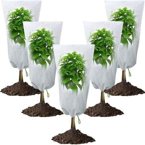 Set of five frost-proof non-woven plant and shrub covers, winter protection covers with drawstring and zipper, 60 x 80 cm (1/4)